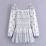 Hulianfu Spring Summer Vintage New Fashion Women Embroidered Elastic Square Neck Puff Long Sleeve Short Mini Dress