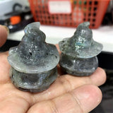 HULIANFU SkullS Pumpkin Figurine Labradorite Reiki Healing Hand Carved Home Halloween Decoration Gift 1pcs