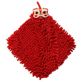 HULIANFU Red Chenille Soft Hand Towel Chinese Style Quick-Dry Absorbent Cartoon Wipe Handkerchief for Home Bathroom Embroidery Towels