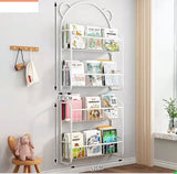 HULIANFU Simple Metal Bookshelf Iron Art Furniture Children  Picture Books Storage Rack Save Space Wall Hanging Shelf Bookcase Bedroom