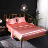 HULIANFU Luxury Bed Sheet Set Satin Silk Fitted Sheet Height 35cm 4pcs Sheet Set Queen King Flat Sheet Set Soild Color Bedding Set