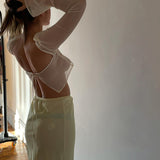 Cryptographic Elegant Mesh See Through Hot Sexy Tops and Blouses Women Summer Shirts Blouse Flare Sleeve Tie Up Tops Clothes