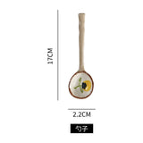 HULIANFU Ins Style Japanese Style Stoneware Small Soup Spoon, Ceramic Spoon, Long Handle Spoon, Household Cute Creative Rice Spoon