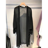 Hulianfu long Jacket Women Summer Thin Loose See-through Sunscreen Pure Long Sleeve Sexy  Coat Chiffon Bohemian Female New Fashion Tops