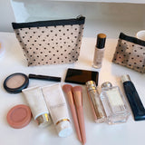 HULIANFU Mesh Cosmetic Makeup Bags Case Holder Cute Transparent Zipper Black Heart Printed Pencil Pen Case Pouch Convenient To Carry