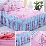 HULIANFU  3pcs set Elegant floral bed skirt skin-friendly cotton lace bedding home decor bedspreads queen pink king size bed cover