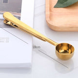 HULIANFU Two-in-one Stainless Steel Coffee Spoon Sealing Clip Kitchen Gold Accessories Recipient Cafe Expresso Cucharilla Decoration