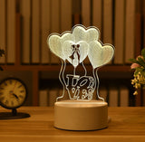 HULIANFU Romantic Love 3D Acrylic Led Lamp for Home Children Night Light Table Lamp Birthday Party Decor Valentine Day Bedside Lamp