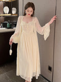 Hulianfu Autumn Lace Strap Dresses for Women Sweet Vintage Korean Style Long Party Dresses Elegant Casual Women's Dresses Designer