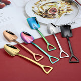 HULIANFU Stainless Steel Coffee Tea Spoon Creative Retro Shovel Scoop for Dinner Ice Cream Dessert Watermelon Kitchen Tableware Bar Tool
