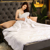 HULIANFU Summer 100% Mulberry Silk Quilt Pure Cotton Fabric High End Summer Blanket Light Breathable Washable Silks Quilts Thin Comforter