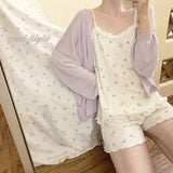 hulianfu Sweet Floral Pattern Pajama Sets Women Summer Lace Trim Homewear Cute Sleepwear Kawaii Pajamas Top and Shorts