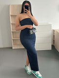 Hulianfu Off Shoulder Denim Dress Woman Blue Corset Long Dress Women Midi Bodycon Dresses For Women 2023 Elegant Party Dress