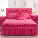 HULIANFU  1 Piece Lace Bed Skirt +2pieces Pillowcases bedding set Princess Bedding Bedspreads sheet Bed For Girl bed Cover King/Queen size