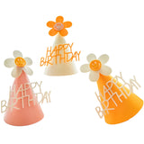 HULIANFU ins Kids Yellow Flower Birthday Hat Little Daisy Party Hat Baby Shower Headwear White Happy Birthday Smile Headband