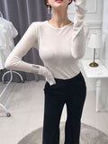 Hulianfu Sexy Shirt Women T-Shirt Long Sleeve Korean Style Slim Basic Elasticity Tshirt Top Womens Clothing T Shirt Femme