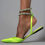 Summer Crystal Ankle Strap Women Flat Slide Sandals Pointed Toe Fashion Bridals Evening Dress Party Lady Shoe