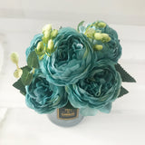 HULIANFU 2023 30cm Rose Pink Silk Peony Artificial Flowers Bouquet 5 Big Head and 4 Bud Cheap Fake Flowers for Home Wedding Decoration indoor