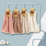 HULIANFU Quick-Dry Hand Towel Cute Bear Coral Fleece Holdable Kitchen Toilet Towel Absorbent Wipe Plush Hand Towel Bathroom Hanging Towel