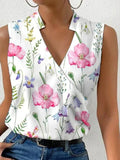 Hulianfu Fashion V-neck Sleeveless Blouse Floral Print Tank Top Femme 2023 Summer Casual Office Vintage Women Tops And Blouses Plus Size