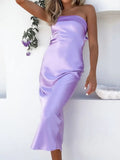 Townlike Slash Neck Midi Long Dress Women Chest Wrap Backless Strapless Satin Dress Temperament Elegant Sexy Party Dresses