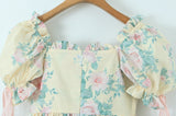 Hulianfu Women Summer Fashion Sweet Floral Print Mini Dress Vintage Square Collar Chic Wood Ear Princess Dresses