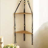 HULIANFU Macrame Wall Shelf Bohemian Home Decor Triangle Shelves Wall Decor Plant Hanger Candle Holder For Living Room Bedroom Decoration
