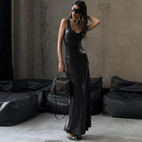 Fashion Sleeveless Split Maxi Dress Elegant Outfits for Women Party Club Long U Neck Tank Dresses Bodycon Spring