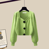 Hulianfu Winter Knit Sets Womens Outfits French Vintage Square Collar Knitted Sweater And Wide Leg Pants Two Pieces Sets Office Lady Sets