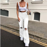 Hulianfu new style micro-bladed jeans women's ripped European and American high-waisted wide-leg flared trousers all-match loose