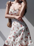 Hulianfu Y2K Floral Sexy Slip Dress Women's Summer Bandage Sleeveless Slim Flounce Resort Mini Dresses Elegant Office Lady Party