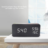 HULIANFU USB/AAA  Clocks LED Wooden Alarm Clock Watch Table Voice Control Digital Wood Despertador Electronic Desktop Table Decor