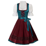 Jasambac Dresses Women Retro 3pcs Set German Bavarian Oktoberfest Costumes Tops+Dress+Apron Gothic Maid Outfit Summer Dress