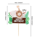 HULIANFU Wild Jungle Party Cake Topper Kids Happy Birthday  Animal Cake Flag Boy Birthday Party Decoration Children Forest Party Supplies