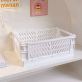 HULIANFU Ins Desktop Plastic Storage Baskets Organizer Box Folding Stackable Toy Storage Basket with Handle Bathroom Storage Box Basket