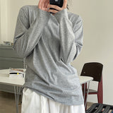 Hulianfu Summer Women's Casual Solid Color Round Neck Long Sleeve Loose T-Shirt