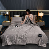 HULIANFU Luxury Summer Quilts Soft Emulation Silk Satin Quilted Quilt Machine Washable Air-conditioning Comforter Bedspread Thin Blanket