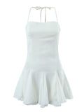 Hulianfu Spring Summer New Sexy Slim Fashion Women Halter Neck Tie Backless Pleated Short Strap Mini Dress Female
