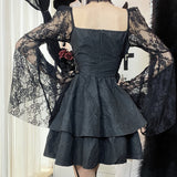 Halter Halloween Cosplay Costumes Gothic Lolita Party Dress White Black Flare Sleeve Fairy Princess Ruffle Cake Kawaii Dresses
