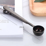 HULIANFU Two-in-one Stainless Steel Coffee Spoon Sealing Clip Kitchen Gold Accessories Recipient Cafe Expresso Cucharilla Decoration