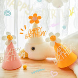 HULIANFU ins Kids Yellow Flower Birthday Hat Little Daisy Party Hat Baby Shower Headwear White Happy Birthday Smile Headband