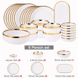 HULIANFU White Porcelain Plates for Food Dinner Set Dishes Salad Soup Bowl Ceramic Plates and Bowls Set Tableware Set Service for 4/6/8