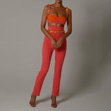 Hulianfu Swimwear Women Dress Suit Swimsuit Cover Up Beach Cakes Female Two Piece Tangerine Buckle Sling Color Leisure Trousers Wipe