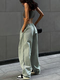 Hulianfu Fashion High Street Cargo Pants Women Casual Sweatpants Solid Loose Trousers Drawstring Waist Wide Leg Pants Y2K Party