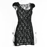 hulianfu Alinemyer Square Collar Black Mini Dress  Summer Sexy High Waist Short Sleeve Beachwear Bodycon Hollow Out Sundress Female