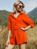 hulianfu Fashion Print Shorts Suits Women Vintage Long Sleeve Shirt and Short Pants Suit Two Piece Set Female Loose Lapel Casual Outfit
