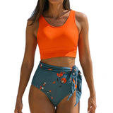 Splitted  Chic Solid Color Sexy High Waist Bikini Set Two Pieces Bathing Suit Wireless   for Party