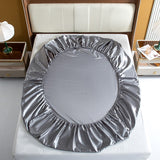HULIANFU Satin Silk Bedding Sheet Set Solid Color Fitted Sheet Set Single Double King Size Bed Sheet Set Luxury Rayon Flat Sheet Set
