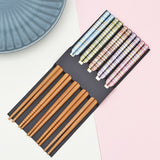 HULIANFU Reusable 5 Pair Set Handmade Bamboo Japanese Natural Wood Chopsticks Sushi Food Cat Flower Multi color Wooden Chop sticks