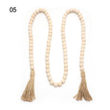 HULIANFU Wood Bead Garland Farmhouse Wall Hanging Home Decor DIY Handmade Garland with Jute Rustic Wall Tassel Bead Ornament Boho Gift
